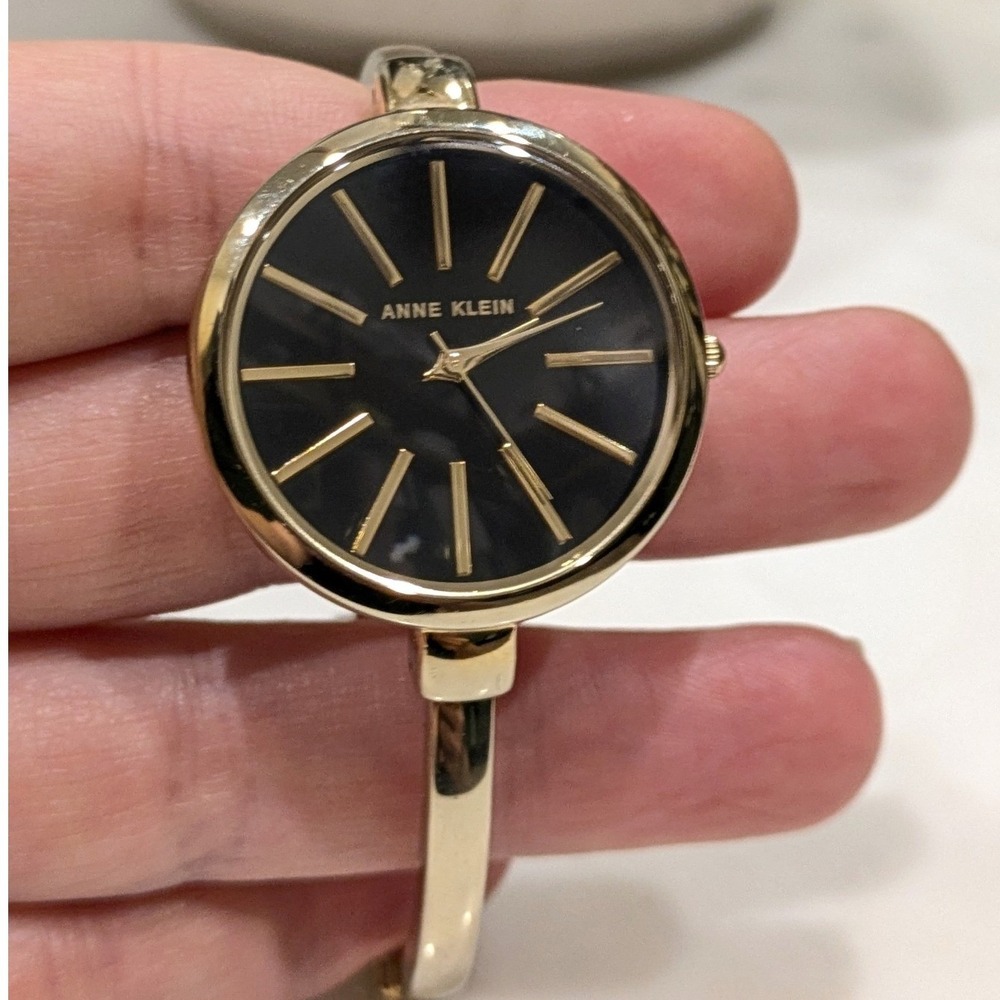 Anne Klein AK/1470GP Bangle Watch Women's Gold Black Dial Minimalist Dress